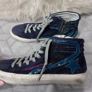 Golden Goose Slide Sneakers, Blue and Purple Iridescent Size 38